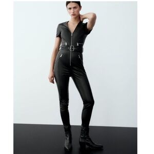 Zara ZIPPERED FAUX LEATHER JUMPSUIT NWT 8372/022